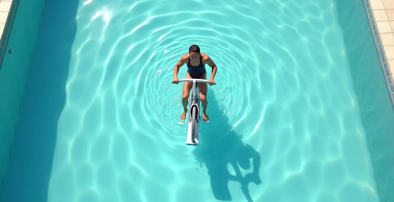 Vue aérienne d'une personne sur aquabike montrant la coordination des mouvements