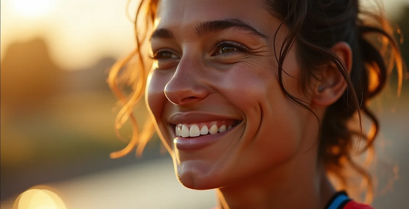 Portrait rapproché d'un sportif exprimant la concentration et le bien-être