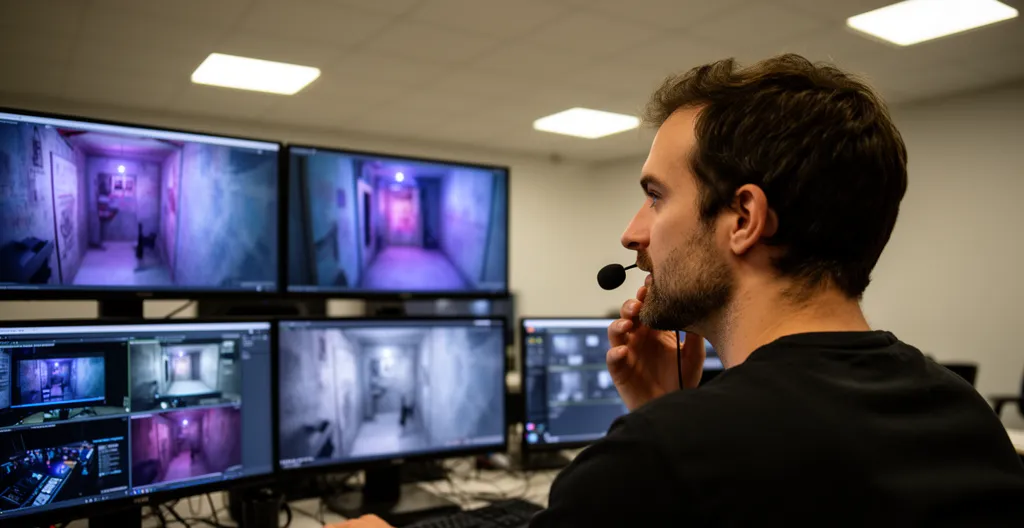 Game master en régie observant les joueurs et prêt à intervenir